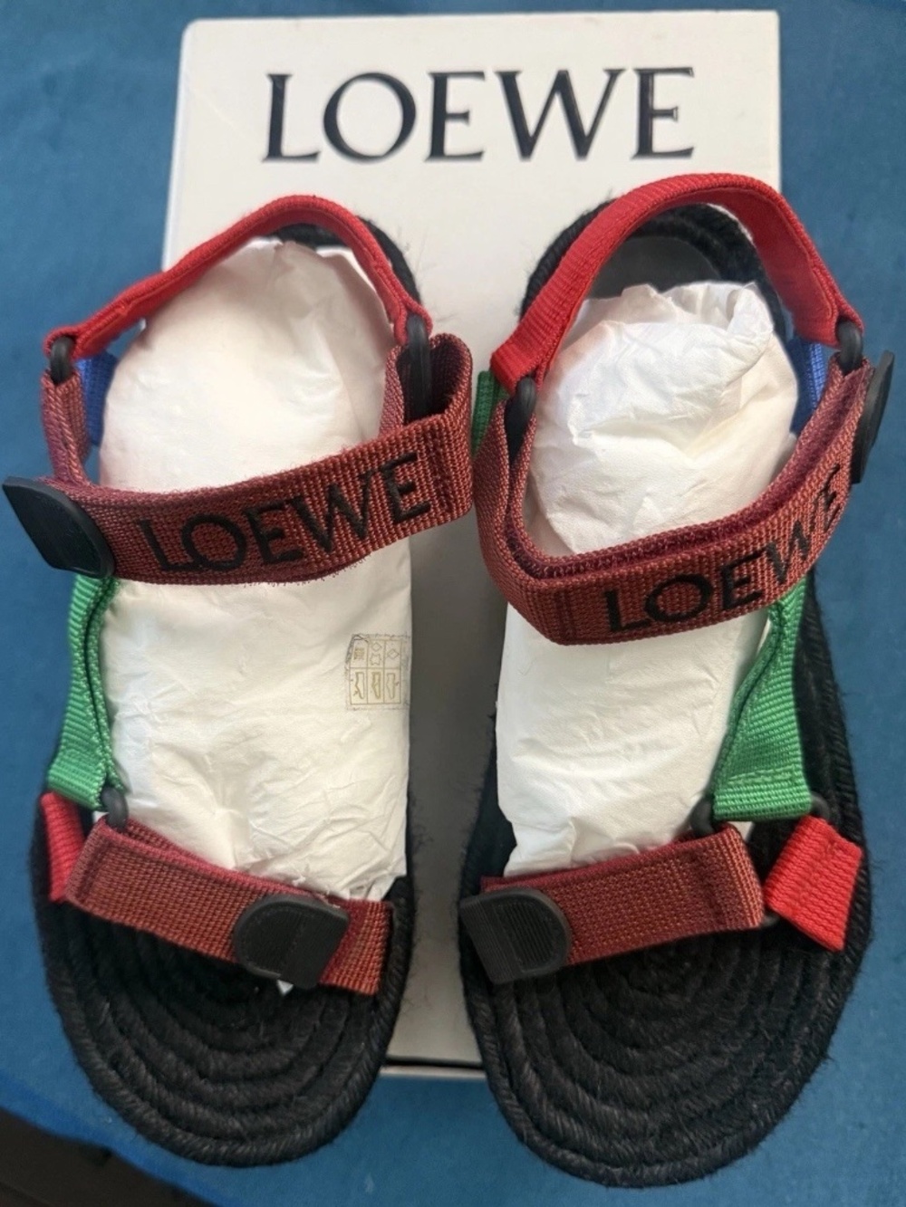 Loewe Paula's Ibiza Color-Block Webbing Espadrille Sandals New With Box Size 38